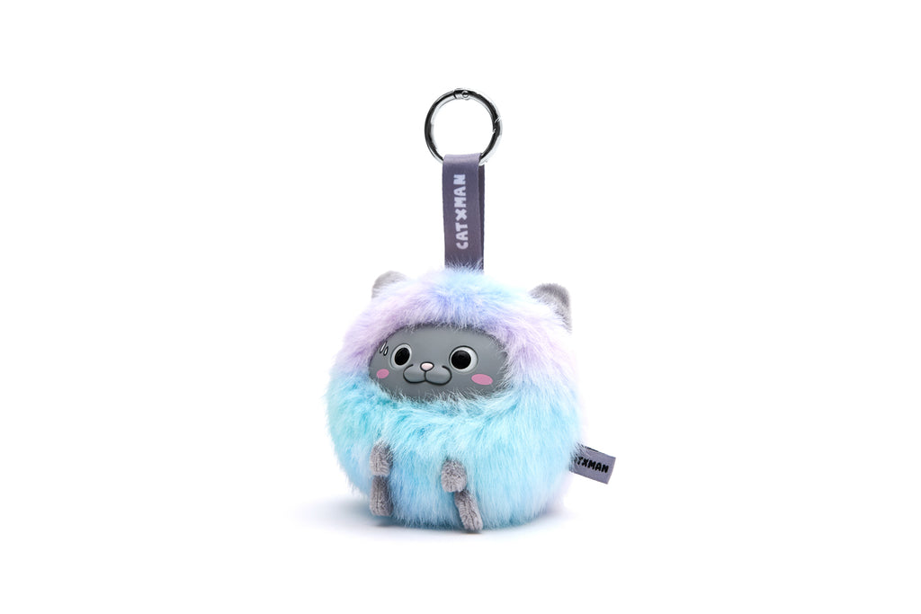 CATXMAN FURRY BALL SHAPE PLUSH KEYCHAIN (BLUE MULTI)
