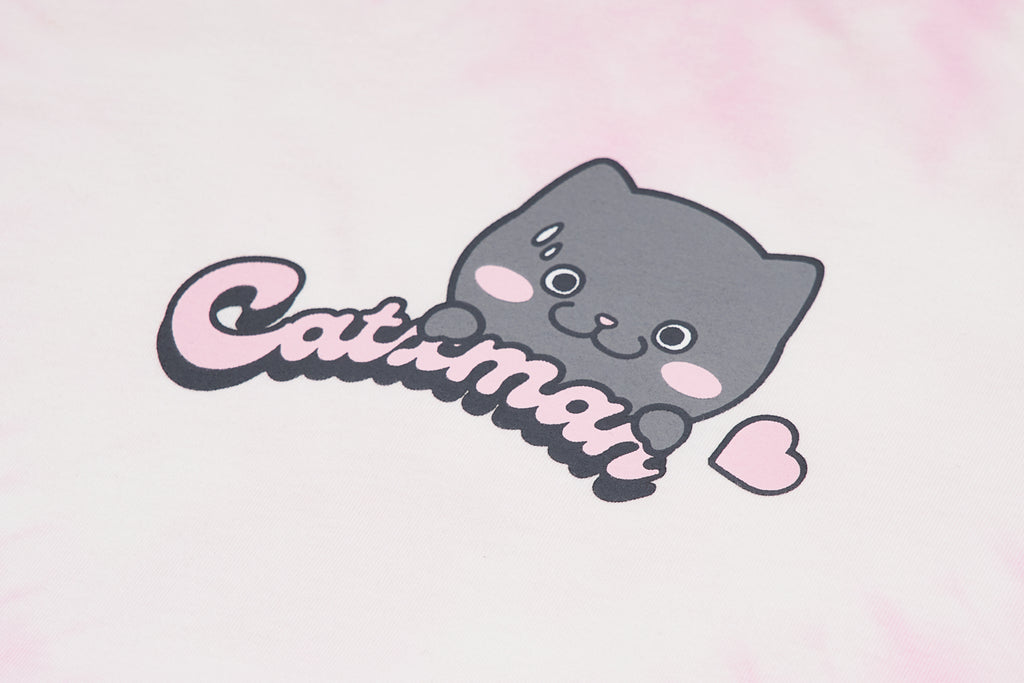 CATXMAN HEART TIE DYE PINK CREW NECK TEE