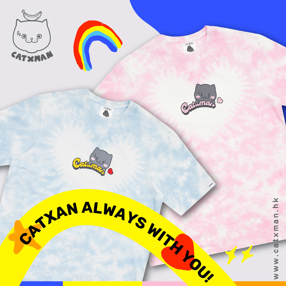 CATXMAN HEART TIE DYE PINK CREW NECK TEE