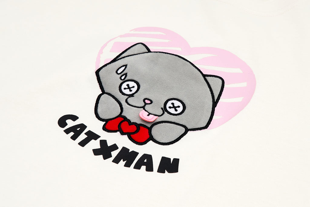 CATXMAN FLOCKING TEXTURE CREAM CREW NECK TEE