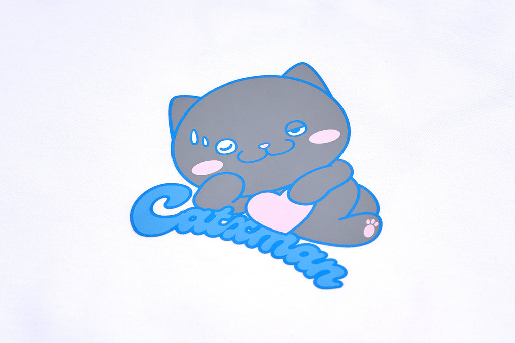 CATXMAN COLLEGE STYLE LOGO WHITE CREW NECK TEE