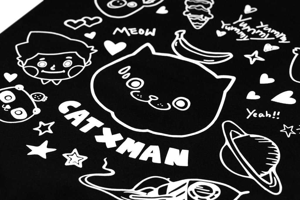 'CATXMAN OUTLINE SKETCHES BLACK TOTE BAG