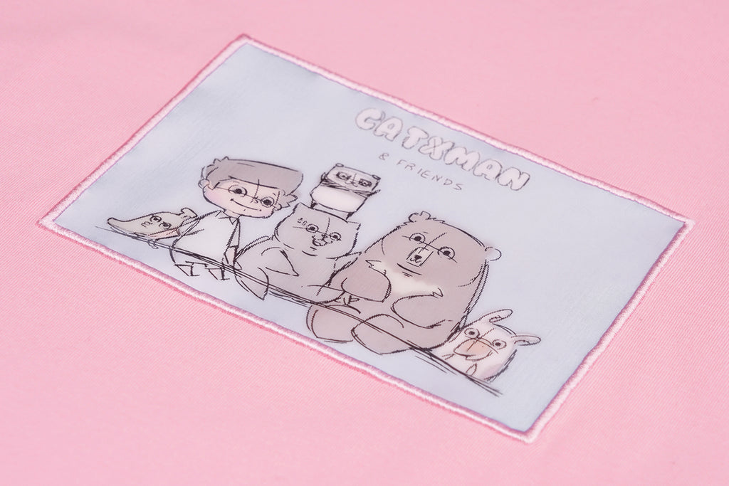 'CATXMAN & FRIENDS  MOTIONS GRAPHICS PINK CREW NECK TEE